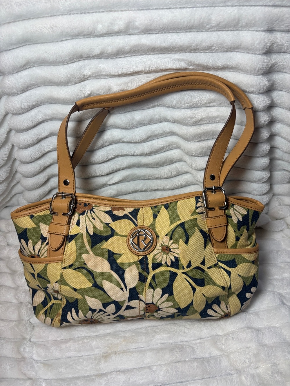 Relic Floral Canvas Shoulder Bag with Tan Trim Vintage